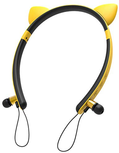 GZLMMY Wireless Bluetooth Ear Headset Neckband for Girls, 4.2 Magnetic Earplug Stereo Sport Headphones, Cosplay Cat Ears Gaming Headsets with Built-in Mic (ZW-29D)