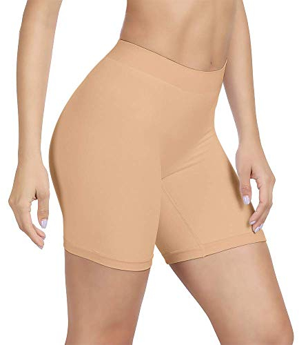 SIHOHAN Radlerhose Damen kurz, Unterhosen mit Bein Boxershorts Damen Kurze Leggings Shorts, Unterziehhose Hose unter Kleid Radler Unterwäsche, hohe Taille und Bequem(1 X Beige,L)