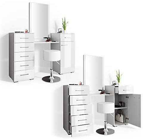 Vicco Schminktisch Zoe, Kosmetiktisch mit Spiegel, Weiß, 140 cm mit Hocker
