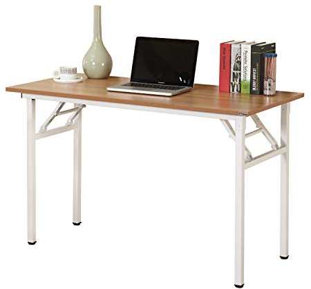 sogesfurniture Folding Table Office Study Writing Desk Computer PC Laptop Table Workstation Dining Gaming Table, No Install Needed, 100x60x75cm, Teak&White AC5TW-100-SF