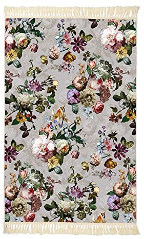ESSENZA Teppich Fleur Grau, 60x90 cm - 60% Polyester, 30% thermoplastischesPolyurethan, 10% Baumwolle - Blumen Pfingstrosen Tulpen