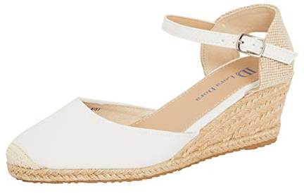 Lora Dora Damen Hessian Keilabsatz-Sandalen Weiß mit Memory-Schaum, 39 EU