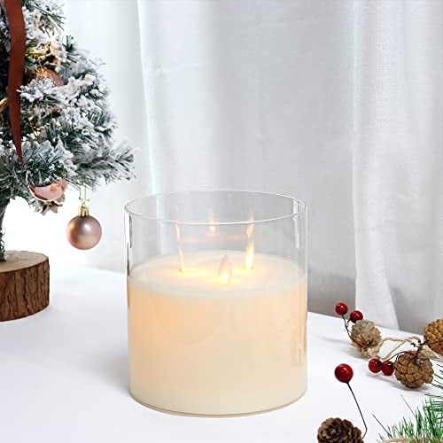 JHY DESIGN Flammenlose Glaskerzen 3 Dochte, Glaszylinder LED-Kerzen mit 6-Stunden-Timer-Funktion Elektrische Kerze Batterie Tischkerzen für Dekoration Wohnzimmer Schlafzimmer (Weiß)