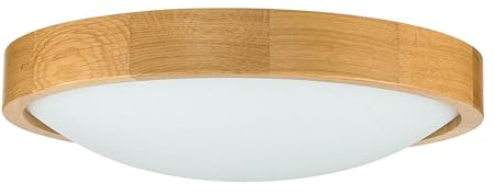 Licht-Erlebnisse Deckenlampe Holz Glas in Eiche Wohnzimmer Treppenhaus rund Ø37 cm E27 2-flammig wohnlich Modern blendarme Deckenleuchte Flur FERNLY