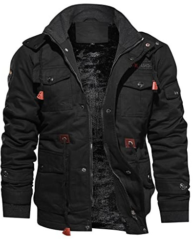 JJPAR Veste Travail Homme Capuche Col Revers Manteaux Militaire Parka Mi Saison Hiver Chaud Épais Blousons Décontractée Zippé Pas Cher Slim Manche Longue Multi-Poches Trucker Jacket A18