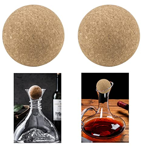INCREWAY 2PCS Dia 2.4” Ball Wooden Cork Wine Stopper, Brown, Round