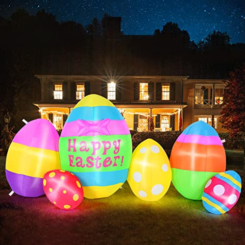 Osterdekorationen, CAMULAND 5,9 FT Ostereier-Dekoration mit eingebauten LED-Leuchten, aufblasbare Osterdekorationen für Rasen, Hof, Garten und Party