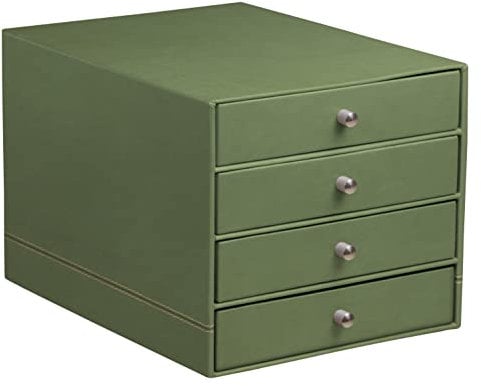 Rhodia 194576C - Schubladenbox mit 4 Laden, 24, 8x32, 7x22, 8 cm, aus Kunstleder, elegant und praktisch, 1 Stück, Salbei