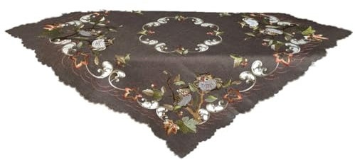 Eule Kastanie Herbst Stickerei Tischdecke Tischläufer Leinen-Optik Braun (85 x 85 cm)