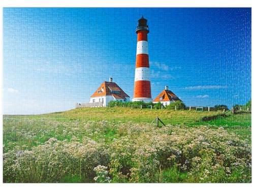 MyPuzzle Leuchtturm im Nationalpark Wattenmeer, Westerhever, Deutschland - Premium 1000 Teile Puzzle - MyPuzzle Sonderkollektion von Puzzle Galaxy