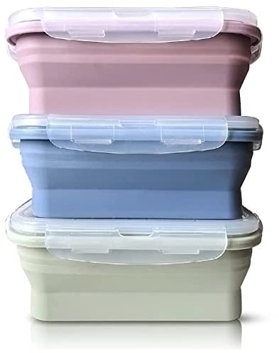 JUVEL Faltbare Frischhaltedosen, 3 Stück Frischhalteboxen Silikon Zusammenklappbaren Container Brotdosen Food Storage Containers Freezer to Oven Safe for Camping, Hiking, Travel 1200ML (550ML)