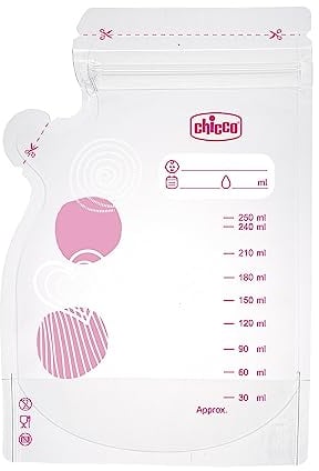 Chicco Milchbeutel mit 30 Stück, auslaufsicher, mit praktischem Auslauf, Aufbewahrung von Muttermilch, 250 ml