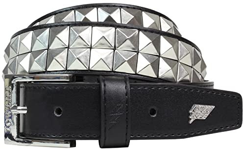 Lowlife of London Belts Dub 2 Row Pyramid Leather Belt, Studded Punk Goth Rock Pyramid Belt Metal Stud Two Row Rivet for Men and Women, schwarz/silberfarben, 40 - 42 Waist (XL)