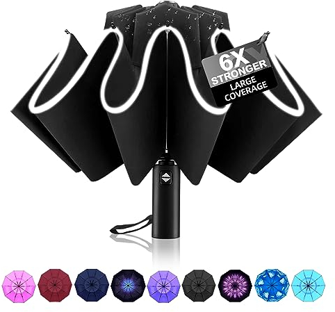 Trenovo Kompakt Reiseschirm - Automatik Sturmfest Regenschirm für Regen, Winddicht Taschenschirm mit 10 Rippen, Regenschirm mit Umgekehrter Faltung Damen und Herren
