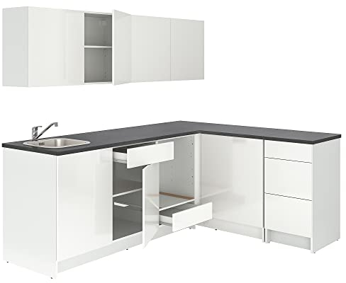 IKEA KNOXHULT Eckküche, 243x164x220 cm, Hochglanz/Weiß