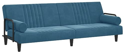 vidaXL Schlafsofa mit Armlehnen, Sofa mit verstellbaren Rückenlehnen, Couch für Wohnzimmer, Schlafcouch Bettsofa Sofabett, Blau Samt