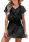 CUPSHE Women's Crochet Cover Up Swim Beach Button Short Sleeve Mini Dress Beachwear Black L