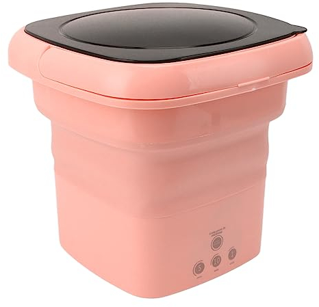 Mini Machine à Laver Portable Pliable avec Moteur à Grande Vitesse pour les Voyages en Camping-car et la Lessive en Appartement (Rose)