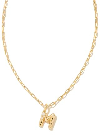 Kendra Scott Crystal Letter M Short Pendant Necklace, 14k Gold-Plated Brass, Fashion Jewelry for Women