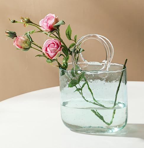 Joli vase en verre soufflé à la main pour centres de table, chambre, bureau, événements de mariage, cadeau et petit aquarium (bleu)