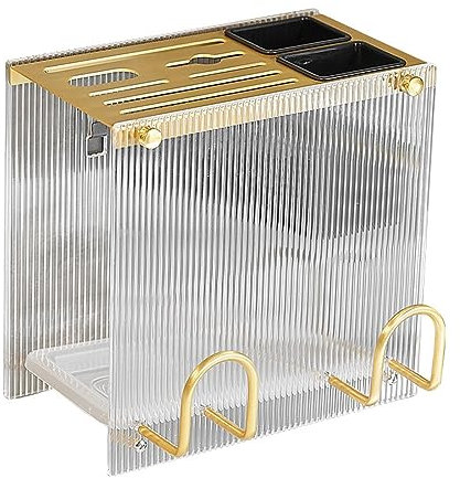 Étagère de Cuisine Cage de Cage de Couteau Rack de Rangement, Porte-Plaque de Couteau de Baril de Baguette d’Or brossé