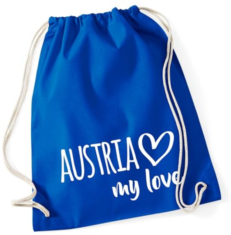 Huuraa Turnbeutel Austria my love 12 Liter Bright Royal Baumwolle Rucksack Geschenkidee