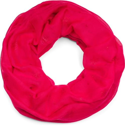 styleBREAKER Damen Loop Schal mit Glitzer Schneeflocken Print, Weicher Schlauchschal Einfarbig, Tuch 01017064, Farbe:Rot