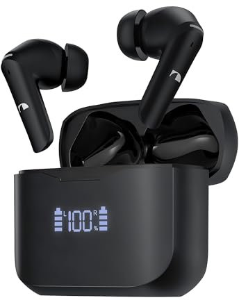 Nakamichi Sound True Wireless In-Ear Auricolari, Bluetooth 5.3, istruzioni vocali in inglese, riduzione del rumore ENC, chiamate in vivavoce, ricarica wireless con display a LED e fino a 32 ore di