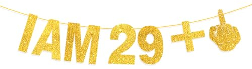 ENLACE 30. Geburtstag Deko für Männer und Frauen - Lustige Girlande Banner, Gold Glitzerbanner, 29+1 Geburtstag, 3m Happy Birthday 30 Jahre