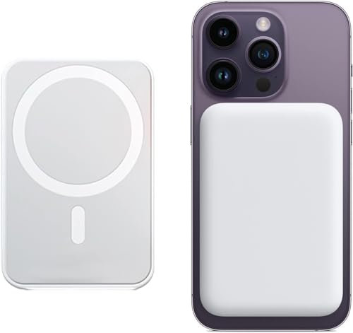 Magnetico Power Bank 5000mAh, Portatile Wireless Magnete Batteria, conCompatibile Mag-Safe, Ricarica Rapida PD 22W con Cavo USB-C per MagSafe iPhone 15/14/13/12/Mini/Pro/Pro Max(bianca)