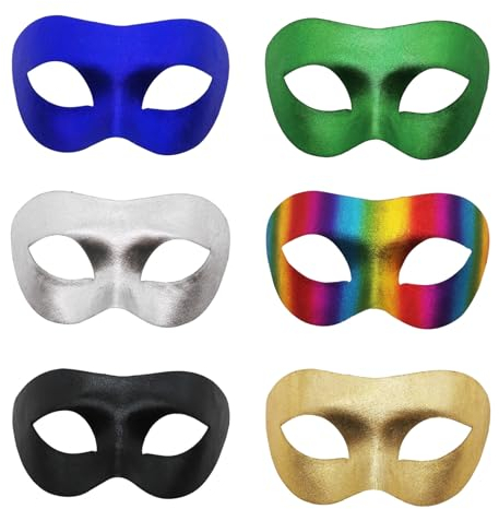 JewelryWe Maskerade Maske Herren Damen: 6 Stück Venezianische Maske Maskenball Augenmaske Gesichtsmaske für Karneval Halloween Cosplay Abschlussball Party Kostüm, 6 Farben Set