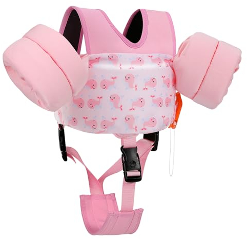 MoKo Cartoon Kinder Schwimmflügel, Schwimmtraining Jacke Schwimmweste mit Schultergurt Schwimmende Badeanzug mit Doppel Sicherheitsschnalle für 13-30 lbs Jungen Mädchen, S - Rosa Wal