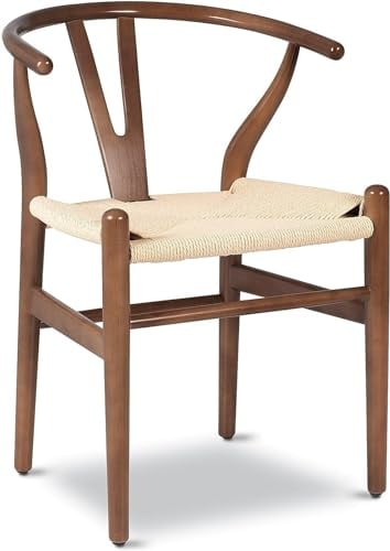 CEMELI Wishbone Stuhl Replik Schwarz und Natur, Holz Esszimmerstuhl, Akzentstuhl, Beistellstuhl (Farbe: Walnuss)
