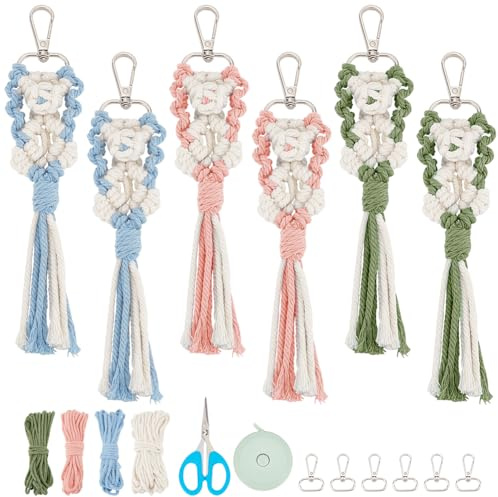 FREEBLOSS 6 Set DIY Blumen Spitzen Makramee Schlüsselanhänger Set, Makramee Set Für Anfänger, Spitzen Makramee Schlüsselanhänger, Charms Für Geldbörse, Makramee Bastelsets Für Erwachsene