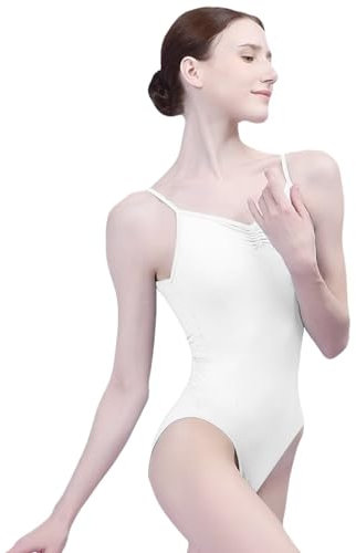 flexdans Damen Ballettanzug Ballett Trikot Rückenfrei Leibchen Turnanzug für Tanz Ballett Gymnastik (D001-Weiß-S)