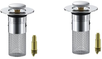 NZDFH Waschbeckenstöpsel 34-40mm, 2 Stück Edelstahl Abflusssieb für Küchenspüle und Dusche, Haarsieb Abflussstopfen mit Filternetz, Abfluss Waschbecken Sieb für Badezimmern und Küchen, C