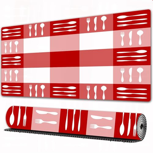 EOMKSE Mouse Pad Gaming Large Desk Pad Washable Mouse Pad Laptop Desk Mat,Battery Powered, Squared Cutlery Silhouettes Tiles Picnic Lunch Squares,Home Mouse Pad with Anti-Slip Rubber Base,16x35.5 in
