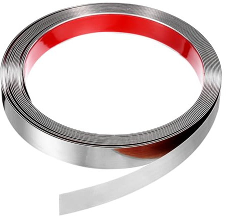 QUARKZMAN 19,7 ft x 0,79 Wandverkleidung zum Aufkleben Anbringen von Rahmen, selbstklebendes Edelstahl-Zierleistenband mit Spiegeloberfläche für Wand Decke Schrank Fliesenkante, Silber