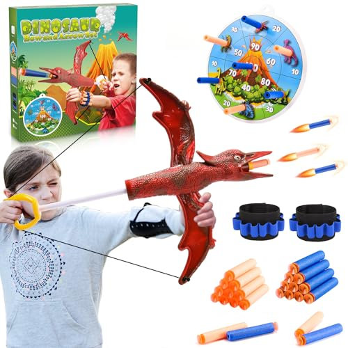 Wootoyz Giochi Bambini Arco e Frecce Giocattoli da Esterno 3 4 5 6 7 8 Anni,Arco e Frecce per Bambini 3-8 Anni Giochi da Esterno per Bambini 3-8 Giochi Dinosauro Regalo Perfetto per Bambin