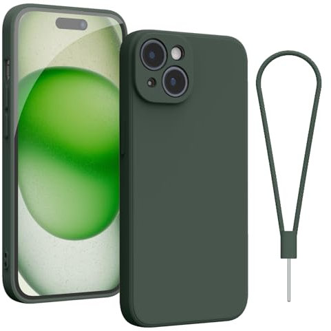 Andwing For iPhone 15 Case,Silicone Case Soft Ultra For iPhone 15 Phone Case Slim Protective Shockproof Cover Scratch-Resistant Microfiber Lining, 6.1 Dark Green