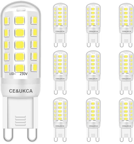 Brantoo G9 LED Bulbs 3W Cool White 6000K, No Flicker Equivalent to 20W 25W 28W 33W 40W Halogen Bulbs, CRI>85, G9 Socket Energy Saving Led Lamp, Not Dimmable, AC 230V, 10 Pack