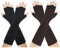 Kiiwah 2 Paar Lange Fingerlose Handschuhe Unisex Lange Stricken Armstulpen Halbfinger Handschuhe für Männer Frauen Winter Herbst(Schwarz Braun)