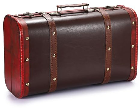 SUMTree Vintage Holz Schatztruhe, 37,5x13,5x23 cm Holzkoffer Dekorative Aufbewahrungsbox Schatzkiste für Schnitzeljagd Piraten Schatztruhe für Kindergeburtstag Mehrzweck Geschenk retro rötlichbraun