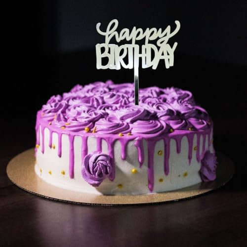 Craft Cart Acrylic Silver Colour Letter Happy Birthday Cake Topper for Any Age Party Decoration Design Idea
