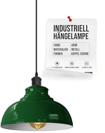 LEDSone Industrielle Pendelleuchte Retro Kronleuchter Deckenleuchte Vintage Lampe Deckenbeleuchtung Metallschirm für Restaurant Wohnzimmer Schlafzimmer Küche Flur Bar (Grün)