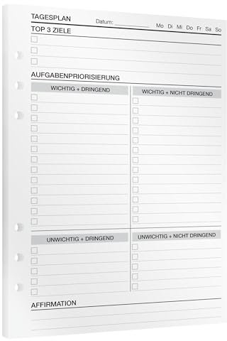 KOMPASS® Tagesplanung - Eisenhower-Matrix | 30 DIN-A5-Einlagen für Ringbuchplaner Nachfüllbar| Mehr Produktivität & Fokus | Tagesplaner | To-Do-Planer | Bullet Journal | Termin-Kalender-Einlagen