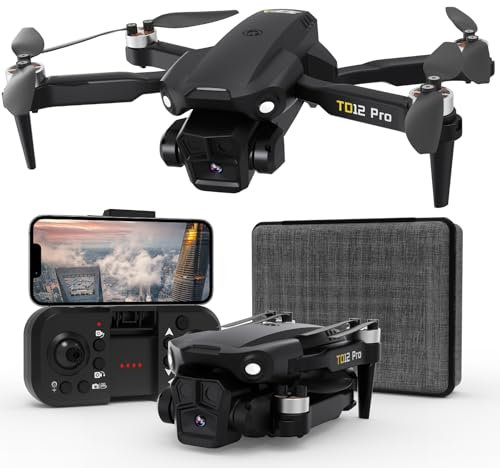 Toladrone TD12Pro Dron con Cámara HD 1080P, Motor sin Escobillas, Posicionamiento por Flujo Óptico, Modo sin Cabeza, Control Mediante Aplicación, Drones Plegables para Adultos