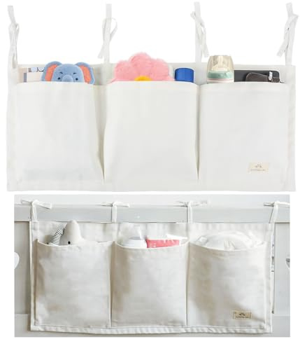 Nachttisch-Aufbewahrungskorb,Bett-Aufbewahrungsbox,Kinderbett-Aufbewahrungstasche,Betttasche,hängende Aufbewahrungstasche für Spielzeug,Bücher,Flaschen,Windelpads,Fernbedienungen,68x33cm (Weiß)