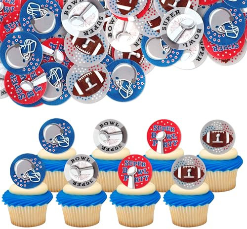 Ercadio 40 PCS Edible Rugby Ball Cupcake Toppers Rugby Cupcake Drink Topper Picks Touchdown Player Cake Decorations for Rugby Sports Theme Baby Shower Kids Birthday Party