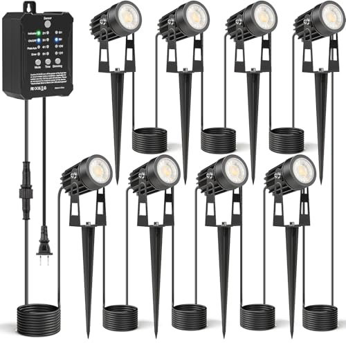 HIBOITEC 8 Stück Gartenbeleuchtung mit Transformator, 20,7M Gartenbeleuchtung Mit Fotosensor, Dimmbar 2000K Gartenstrahler Led Außen Wasserdicht, Timer Gartenlampen für Draußen Haus Hof